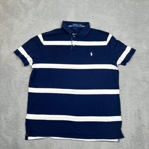 Polo Ralph‎ Lauren Polo Shirt Mens XL Blue White Striped Color Block Pony
